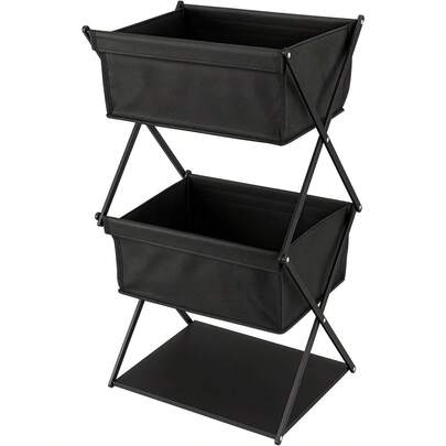 Folding Camping Organizer Shelf With 3 Storage Levels, Portable Heavy-Duty Outdoor Storage Rack, Oxford Fabric & Metal Frame