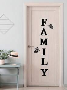 1pc Elegant "Family" Butterfly Wall Sticker - Self-Adhesive, Removable PVC Art, Suitable For Living Room And Bedroom Decor, Modern Minimalist Style With Letter Print Design, Butterfly Decoration - Black - View 6