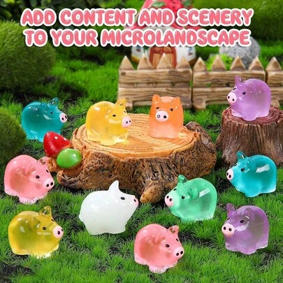 5/10/20/40Pcs Luminous Mini Resin Pigs Cute Mini Figures Glow In The Dark, Tiny Pigs Miniature Charms Ornament For Garden Landscape Plant Dollhouses Birthday Decor