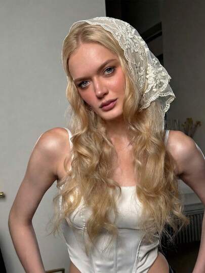 1件装女士纯色优雅蕾丝镂空头巾，奢华波西米亚风头巾/披肩，适合日常佩戴、婚礼、教堂礼拜、正式场合