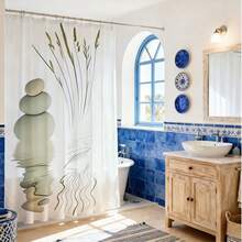 1件禅意石纹浴帘，简约水疗风格，以堆叠的石头和草倒映在平静的水中，营造日式禅意花园般的浴室装饰效果。防水面料浴帘，打造自然健康浴室氛围。 - A - 查看 11