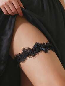 European And American New Sexy Black Lace Elastic Thigh Garter, Bridal Dark Style Accessory - Black - View 1