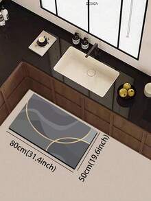 1pc Silica Gel Kitchen Floor Mat, Luxury Abstract Line Pattern, Deep Gray Base With Interwoven Dynamic Golden Arched Lines And Layered Wavy Textures, Creating A Simple Yet Elegant Aesthetic. Suitable For Kitchen, Bathroom, Entryway, Laundry Room, Bedroom, Living Room And Other Decor Scenarios. - Multicolor - View 7