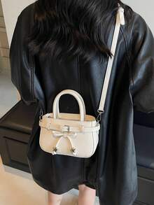 Dedoo 1pc Small Women's Handbag, Contrast Color Design, Retro Texture, Versatile For Casual & Commute - Beige - View 5