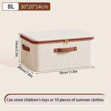 1pc Linen Fabric Storage Box With Zipper & Eyelets, Large Capacity Wardrobe Organizer Box, Foldable Bedding Storage Container, Home Essential For Closet, Under Bed Storage - Multicolor - View 11