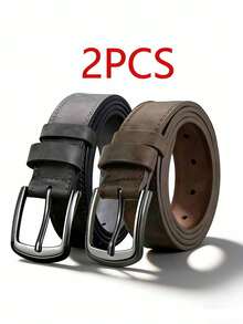 2 chiếc thắt lưng nam bản rộng bằng hợp kim, phù hợp với quần jean và quần tây, thắt lưng trang trí thể thao tối giản, phong cách thường ngày. - 2 chiếc màu đen + nâu - Xem 3