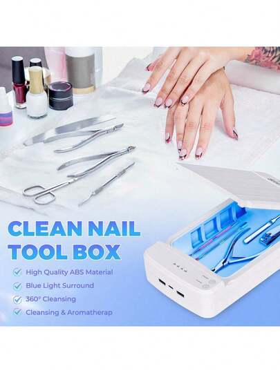 UV美甲工具消毒盒，多功能美甲工具消毒香氛盒，适用于美甲工具、化妆刷等。便携式消毒盒，适用于美甲沙龙、家庭、旅行。是美甲师、美容爱好者、DIY爱好者的完美礼物，也是圣诞节、生日的理想之选。