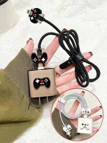 5pcs/Set Black/White Game Console Accessories: Data Cable Protector, Charger Head Cover, 1.5m Winding Organizer, Cable Tie, Anti-Break Data Cable. Compatible With 20W/18W Apple Fast Charger, 1.5M Cable Compatible With IPhone 14/15, Charger Protector - Black Game Console - 5-piece Set - View 3