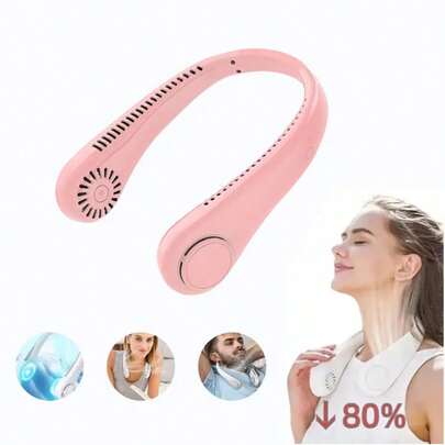 Ventilador de Cuello Sin Aspas con Pantalla Digital, Mini Ventilador Portátil Recargable USB, Enfriador de Aire para Viaje, Deporte, Oficina y Verano