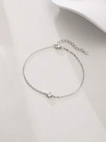 SYMFNY S925 Sterling Silver Layering Anklet For Women, Delicate Tiny Rhombus & Eye Shape Zirconia Charm Ankle Bracelet, Adjustable Summer Beach Barefoot Jewelry, Minimalist Waterproof Daily Wear Anklet. - Anklets - View 6