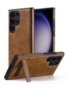 1pc Premium Leather Texture Shockproof Phone Case Compatible With IPhone 12 13 14 15 16 17 Pro Max Plus, Galaxy S24 S23 S22 Ultra Plus - 棕色 - 查看 11
