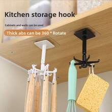 1 pieza Gancho giratorio de 6 garras, organizador de ganchos adhesivos para cocina, perchero giratorio de varios ganchos para sala de estar y baño - multicolor - Ver 11