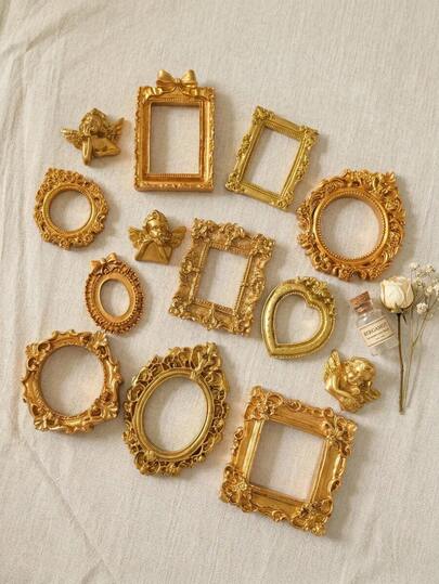20pcs/15pcs/12pcs Vintage Baroque Style Mini Photo Frames, DIY Decor, Doll House, Resin Figurines, Personalized Birthday Party Gifts