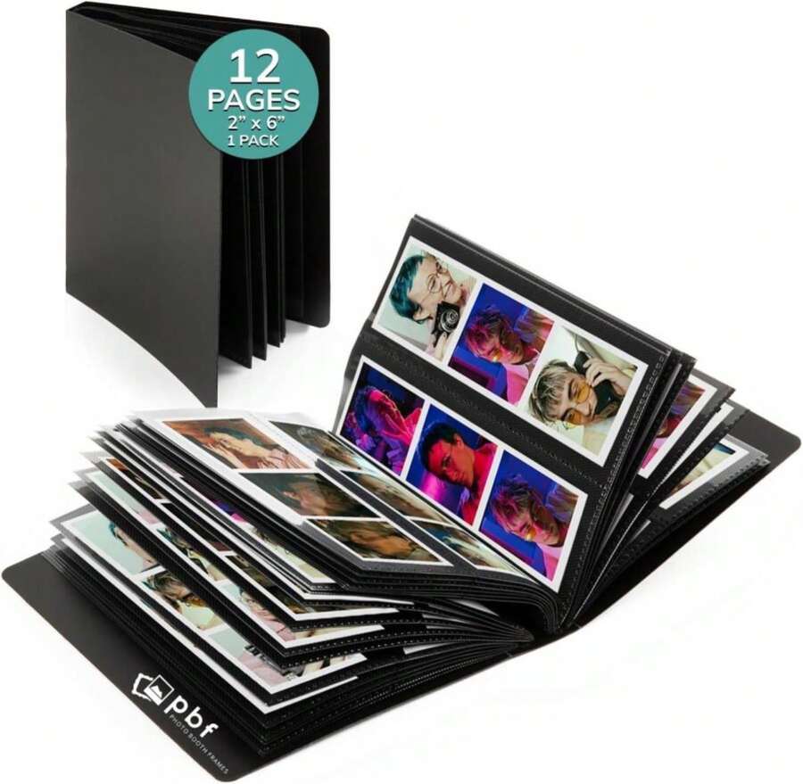 Pbf Photo Booth Album | 2x6 Photo Album W/Picture Sleeves | 2x6 Strips Memory Book | Photo Strip Album | Wedding Photo Album For Photo Booth Pictures | 12 Pages, Holds 48 Photos (Black, 1-Pack) - Màu A - Xem 1