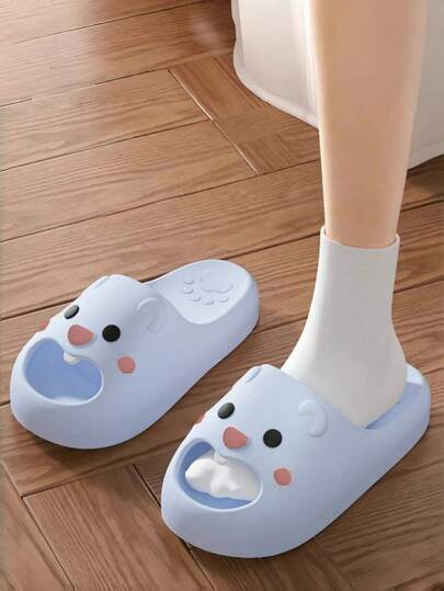 Cute Beaver Design Women's House Slippers, Fashionable New Summer Outdoor Wear For Home, Indoor, Bathroom, Shower, Non-Slip, Vacation, Beach, Lightweight EVA Material, Soft, Comfortable, Wear-Resistant, Non-Slip, Odor-Resistant, Thick Sole Women Slippers, Casual Unisex House Slippers, Men's Home Slippers, Plastic Sandals