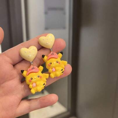 Cute Cartoon Drop Earrings, Yellow Heart Star Pendant Earrings, Japanese Anime Fashion Jewelry For Women