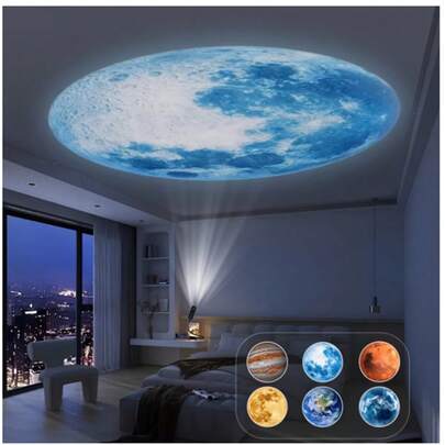 6pcs/Set Planet & Moon Projection Lamp, Changeable Projection Images, 360° Rotatable LED Night Light, Suitable For Gift, Room Decor, Photo Background, Wall & Ceiling Decoration