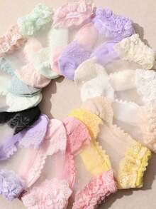 5 pares de calcetines cortos con volantes de encaje para bebé, calcetines suaves y transpirables con volantes de encaje para princesa infantil - Multicolor - Ver 5