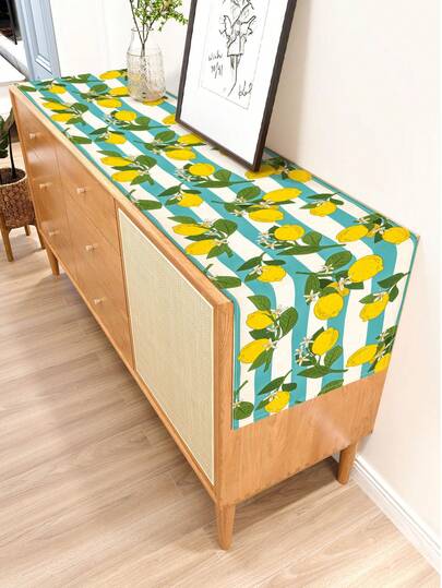 1 pièce Chemin de table imprimé citron, 4 pièces Sets de table imprimés citron, convient pour les vacances, les fêtes, les anniversaires, les dîners, la décoration de la cuisine et de la salle à manger, applicable pour toutes les saisons, décoration textile pour la maison