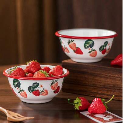 shoxil 1pc Ceramic Bowl With Cute Strawberry Pattern, Suitable For Salad, Fruit, Yogurt, Dining At Home, Restaurant, Entertaining Guests, Also Applicable For Ramadan