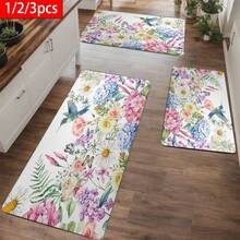 1pc Watercolor Floral Hummingbird Print Kitchen Floor Mat Set Polyester Absorbent Non-Slip Waterproof Oil-Proof Stain-Resistant Easy To Clean Washable For Kitchen Sink Laundry Room Decor - 16*24inch/(40*60cm) - View 1