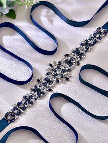 1件海军蓝水晶水钻伴娘腰带，完美新娘配饰，女士晚礼服装饰，适合派对、宴会、婚礼季、复活节等场合。 - 海軍藍色絲帶 - 查看 11