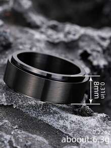 1pc Minimalist Style Black Rotatable Ring, Fashion 8MM Band Ring Accessory - Double Ring - View 8