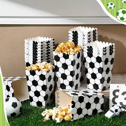 6pcs Football Themed Popcorn Boxes, Disposable Popcorn Buckets Suitable For Football Parties, Family Gatherings, Movie Theaters, Carnivals, Game Watching, Holiday Events, Party Decoration And Snack Container