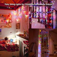 Cortina de luces de cadena, 100 cuentas LED, 3*3 metros, cortina de luces navideñas multicolor USB, con control remoto, 8 modos de temporizador, resistente al agua, adecuada para fondos de dormitorios, ventanas y decoraciones interiores/exteriores. - Multicolor - Ver 8