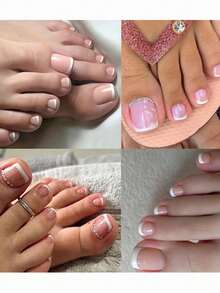 Toe Nail Press Ons, French Tips Toe Press On Nails, 120pcs Square Pre-Designed Soft Gel Thick False Toenail Extension, Berry Pink Full Cover Acrylic For DIY 12 Sizes - Coral Pink - View 3