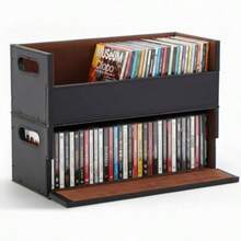 Juego de 2 cajas de almacenamiento de CD de piel soportes para CD estantes de películas organizador de cinta de casete con asas de transporte para estuches de películas DVD discos - como en la foto - Ver 8