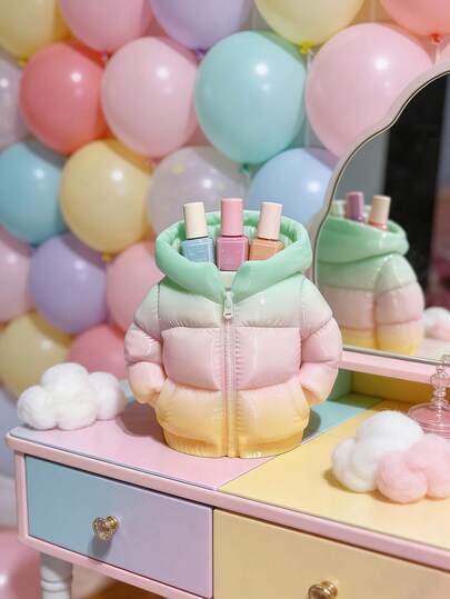 1 pieza Balde de almacenamiento de chaqueta acolchada suave y linda impresa en 3D, organizador de joyas y lápiz labial, decoración de tocador, alto valor estético y decorativo