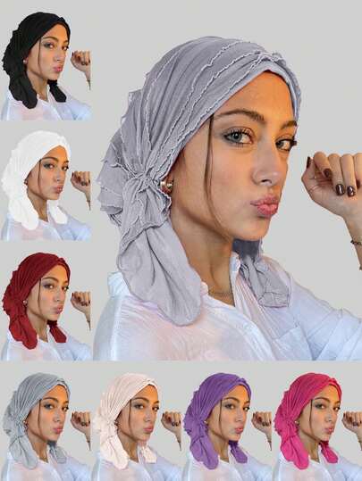 1pc New Solid Color Pleated Beanie Hat, Curved Brimless Cap That Can Cover Hair, Women Headscarf Hat,Summer,Beach