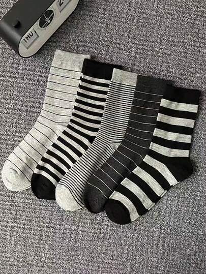 1 Par/5 Pares de Calcetines de Tripulación Surtidos para Hombres, Diseño de Patrón a Rayas, Moda Minimalista, Transpirables y Absorción de Humedad, Adecuados para Uso Casual, Deportivo, Estilo Callejero, Uso Diario, Primavera/Verano/Otoño