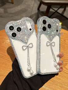 镶钻蝴蝶结吊坠 17 ProMax 手机壳，奢华闪亮宝石手机套，适用于 16/15 Pro、14 Pro、13 Pro、12、11，软壳 - 無色 - 查看 4