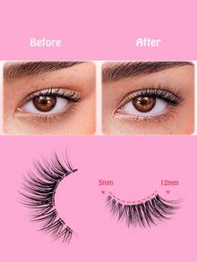 14对半截式假睫毛，透明带，猫眼假睫毛，短款柔软3D仿貂毛假睫毛，打造自然妆容，长度5-12毫米 - 黑色 - 查看 7