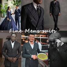 Men'S Premium Black Striped Double Breasted Suit With Lapel And Pants - Two-Piece Set For Prom And Parties - màu đen - Xem 2