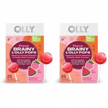 OLLY Focus Buddies L'OLLY Pops, Cognizin, Vitamins B6 And B12, Omega-3 ALA, Kids 4+ Dietary Supplement, Watermelon Strawberry Flavored, 25 Count - 25 Count (Pack of 2) - 查看 1