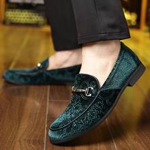 Men's Velvet Penny Loafers Luxury Vintage Jacquard Pattern Classic Gold Buckle Party Prom Dress Shoes - màu xanh lá - Xem 3