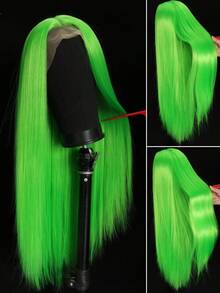 SALLYWELL 24 Inch Straight Synthetic Wig With 13x4 High Definition Lace Front, Pre-Cut Hairline, Fruit Green Color - Mint Green - View 3