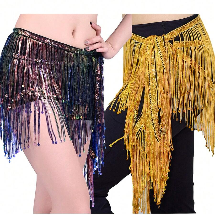 闪亮多层流苏腰带，波西米亚风亮片流苏腰链，适合肚皮舞、爵士舞、街舞 - 彩色 - 查看 1