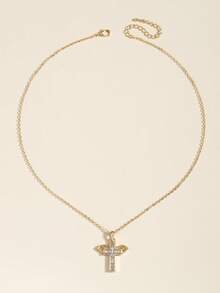 时尚铜合金锆石吊坠，可爱花瓣造型高端项圈链，适合日常佩戴 - 翅膀十字架吊墜 - 查看 5