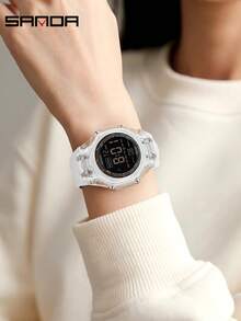 SANDA 6289 Relojes electrónicos impermeables para hombres, multifuncionales, con LED luminoso, alarma, cronómetro y pantalla digital - Blanco - Ver 3