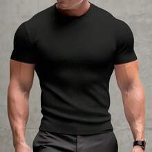 Men's Ribbed Slim Fit T-Shirt (Foreign Style) All Slim Fit None Men's T-Shirts - màu đen - Xem 2