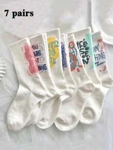 5 Pairs Unisex Stylish Patterned Socks - Letter Print Casual Cotton Boat Socks - Multicolor - View 8