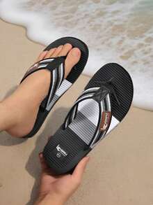 Men's Striped Outdoor Woven Fabric Flip Flops, Lightweight Soft Sole Slip-On Beach Sandals, Spring/Summer - Black - View 4