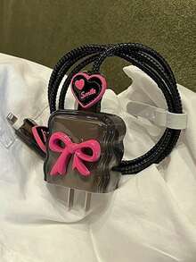 Romantic Minimalist Pink Bow Charger Protector, Compatible With Apple 18W/20W Charger, Cord Protector - Multicolor - View 6