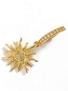 1件简约百搭不锈钢微镶钻石太阳吊坠肚脐环 - 金黃色 - 查看 3