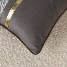 1pc Thickened Plush Gray & White Patchwork PU Leather Sofa Lumbar Pillow Cover, Modern Minimalist - Grey - View 6