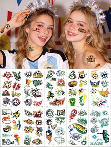 10pcs Football Match Temporary Tattoo Stickers, Club Event Merchandise, Fan Festival Face Stickers - Multicolor - View 1